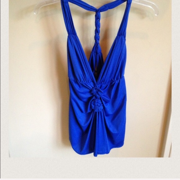 Black Halo Cobalt Blue Draped Halter Top Large NWT - Picture 4 of 9